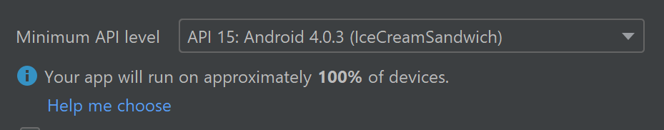 Android Studio–Mindest-API-Auswahlbildschirm