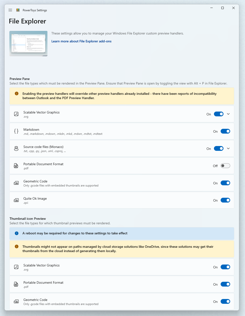 PowerToys Einstellungen Aktivieren File Explorer Bildschirmfoto