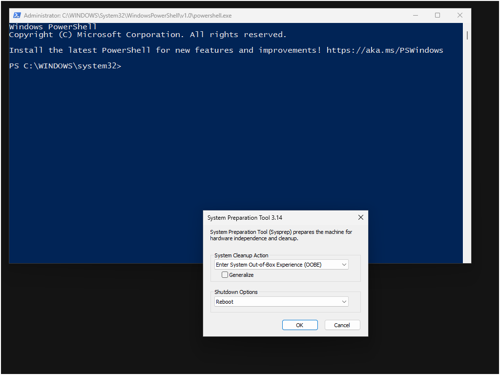 Screenshot, der PowerShell als Standardsystemshell zeigt