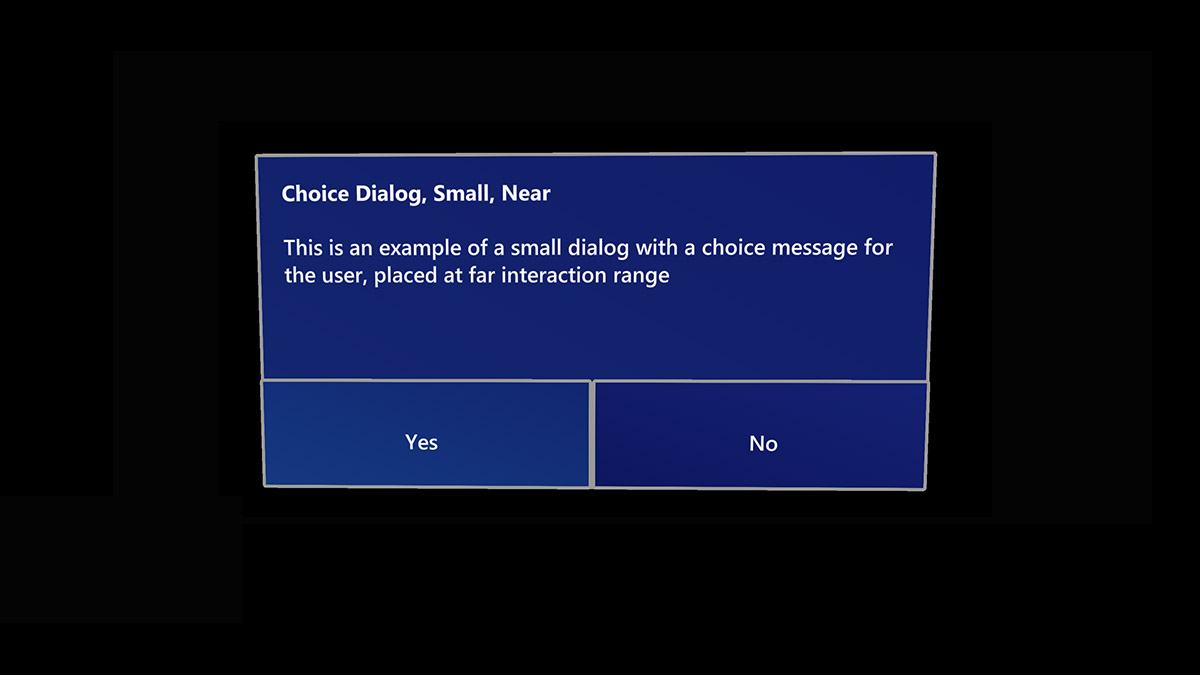 Screenshot: Dialogüberlagerung mit Ja- und Nein-Schaltflächen in HoloLens