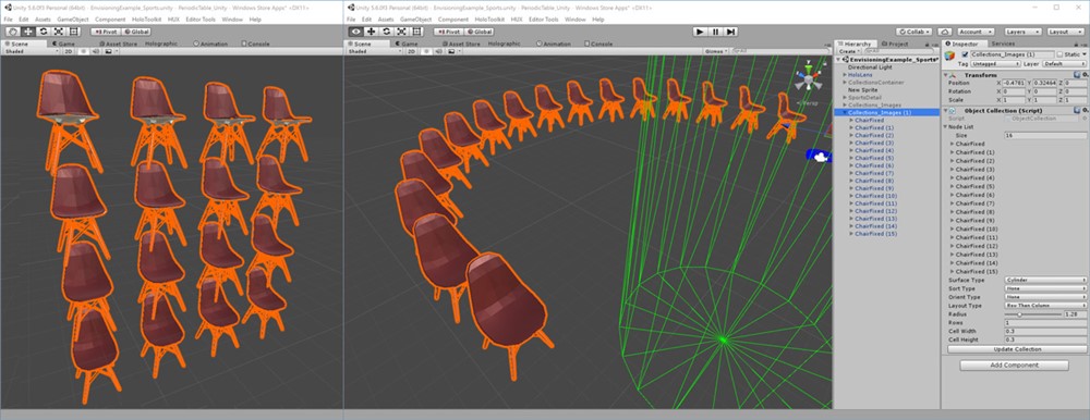 Beispiele für ebenen und zylindrische Layouts von 3D-Objekten