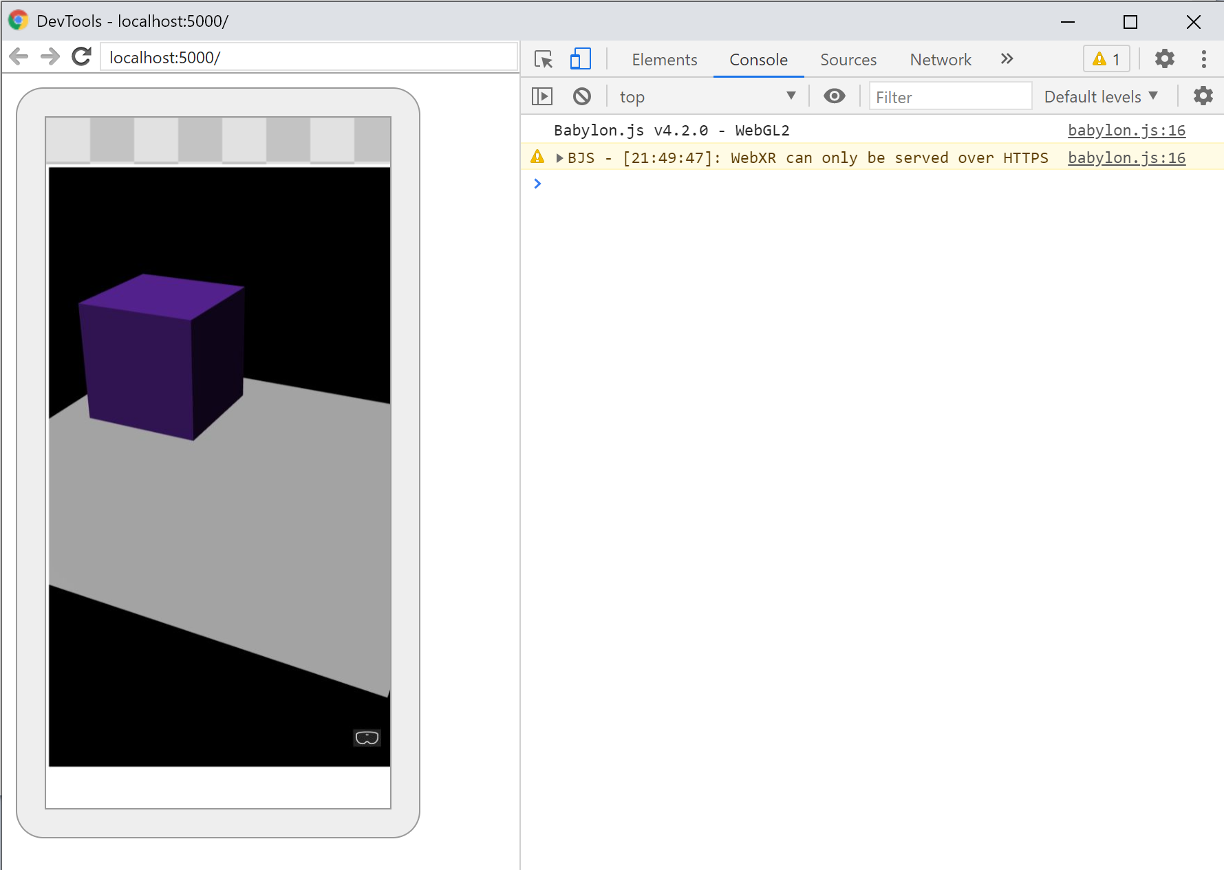 Fenster „Chrome DevTools Debug“