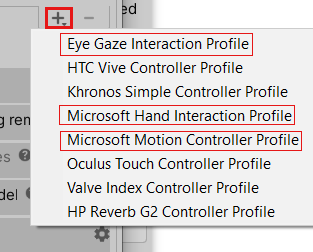 Screenshot der Interaktionsprofile, die hinzugefügt werden sollen