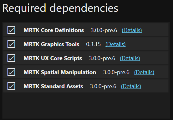 Liste „Dependencies“ (Abhängigkeiten)