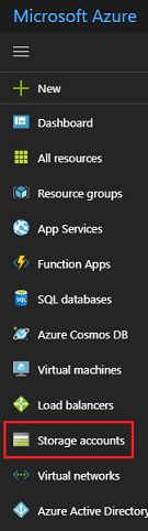 Screenshot des Azure Portal-Menüs. Speicherkonten sind hervorgehoben.