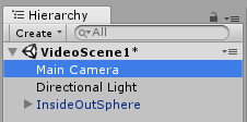 Screenshot des Hierarchiemenüs. Die Hauptkamera ist ausgewählt.