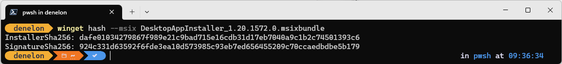 winget-Befehl „hash msix“