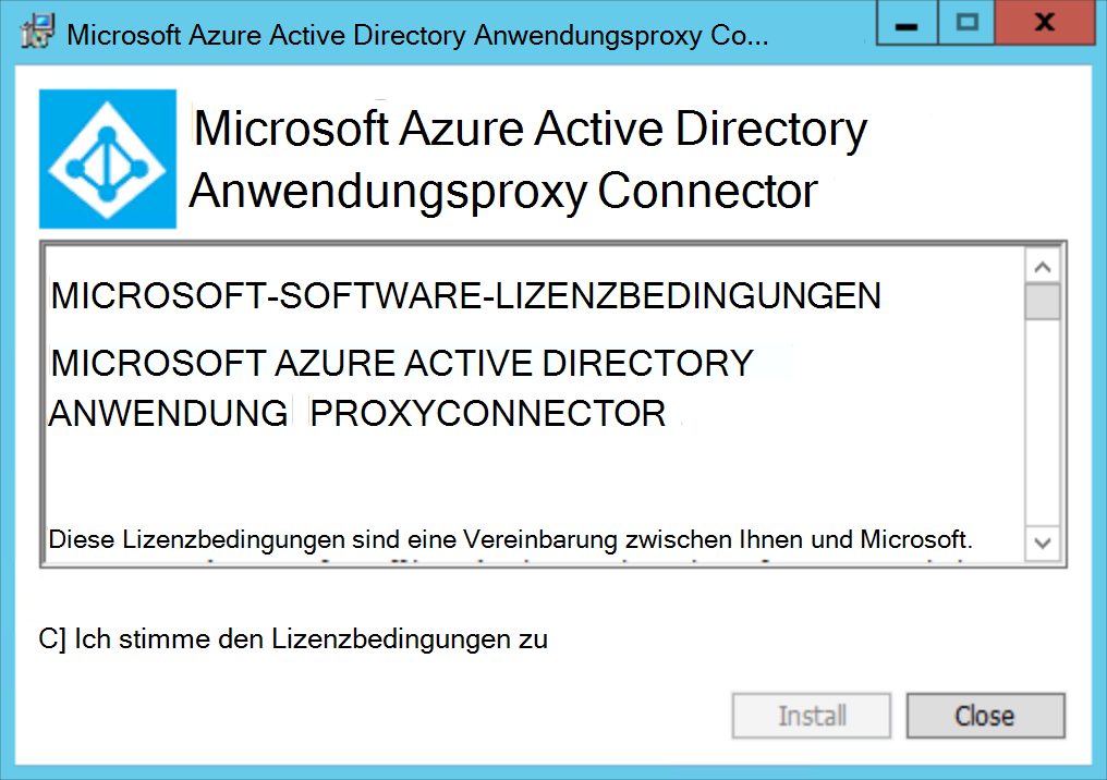 Azure-Anwendung Proxyconnector: Lizenzbedingungen aus.