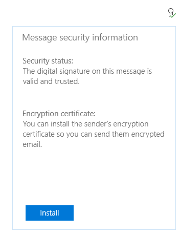 Screenshot der Windows Mail-App mit einer Meldung zum Installieren des Verschlüsselungszertifikats des Absenders.