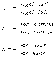 Formeln, die die Perspektivmatrix beschreiben.