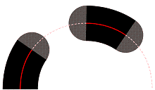 Diagramm, das die XPS_DASH_CAP_ROUND Strichkappe in einem gestrichelten Strich veranschaulicht