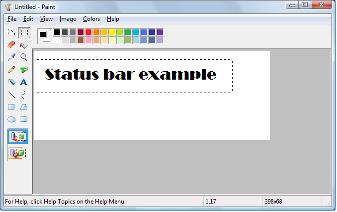 Screenshot der Paint-Anwendung mit einer Statusleiste, die Hinweise zu Onlinehilfe-