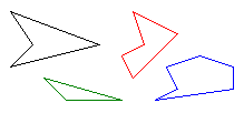 Abbildung mit fünf Polygonen mit unterschiedlichen Formen, Größen und Farben