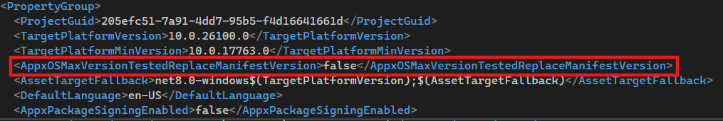 Ein Screenshot, der die Projektdateikonfiguration in Visual Studio zeigt