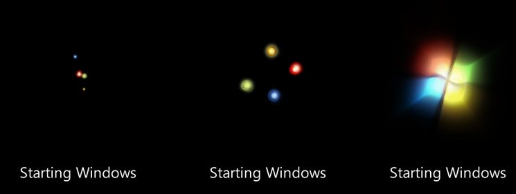 Screenshot von vier Kreisen, die zum Windows-Logo werden 