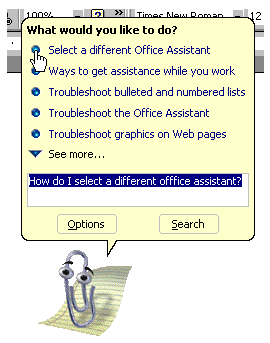 Screenshot des Büroassistenten für Büroklammern 