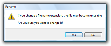 Screenshot warnung vor Änderung der Dateinamenerweiterung 