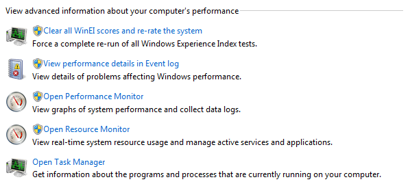 Screenshot der Computer performance Hub-Seite 