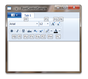 Screenshot der FontControl-Zugriffstasteninfos in Wordpad für Windows 7.