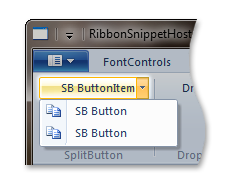 Screenshot eines Splitbutton-Steuerelements in einem Beispielmenüband.