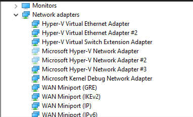 Screenshot der Liste der Netzwerkadapter