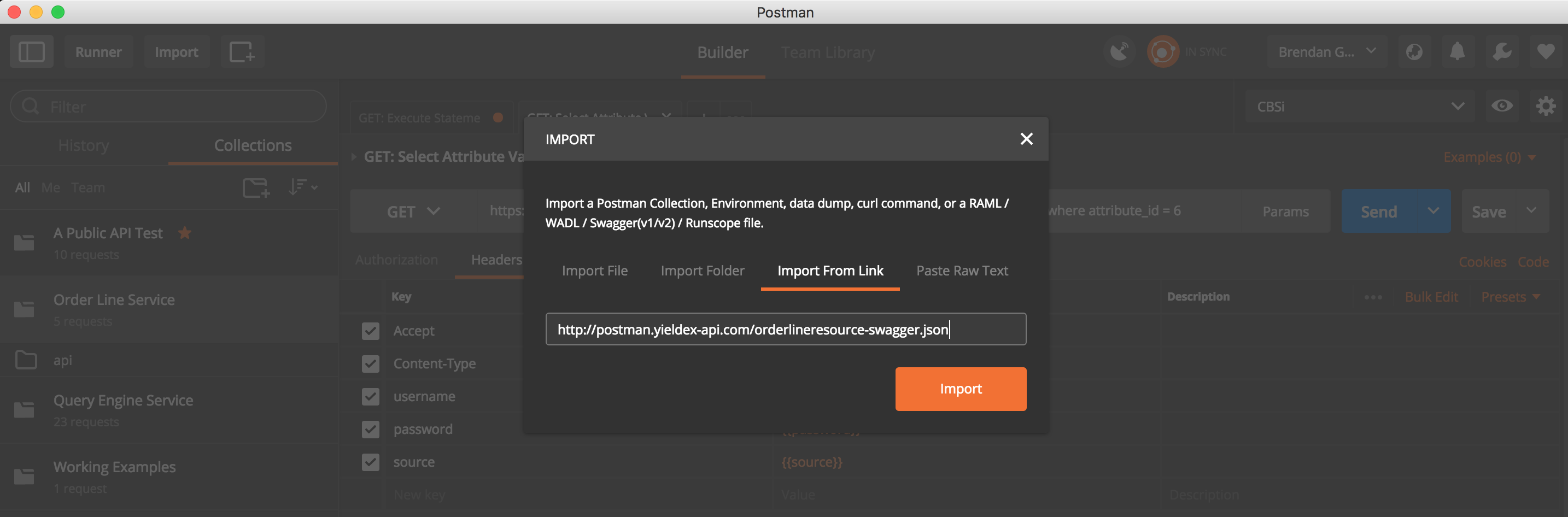 A screenshot that shows how to import from link in Postman.