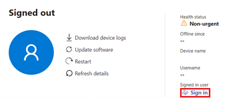 Screenshot of selecting the sign in option on the device page.