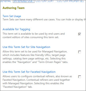 Term Store properties let you configure settings such as tagging