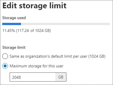 OneDrive storage settings screenshot