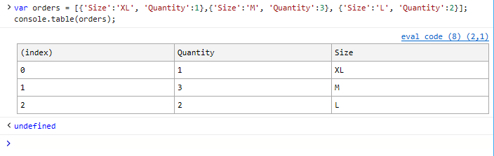 Display an object array as a table in the console