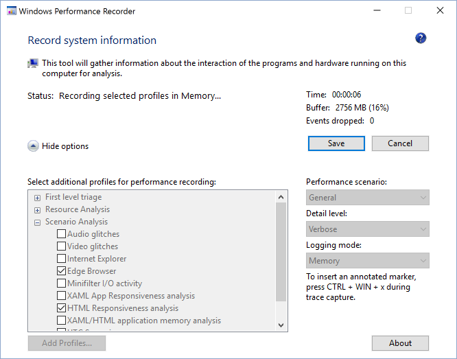 Windows Performance Record Start - recording