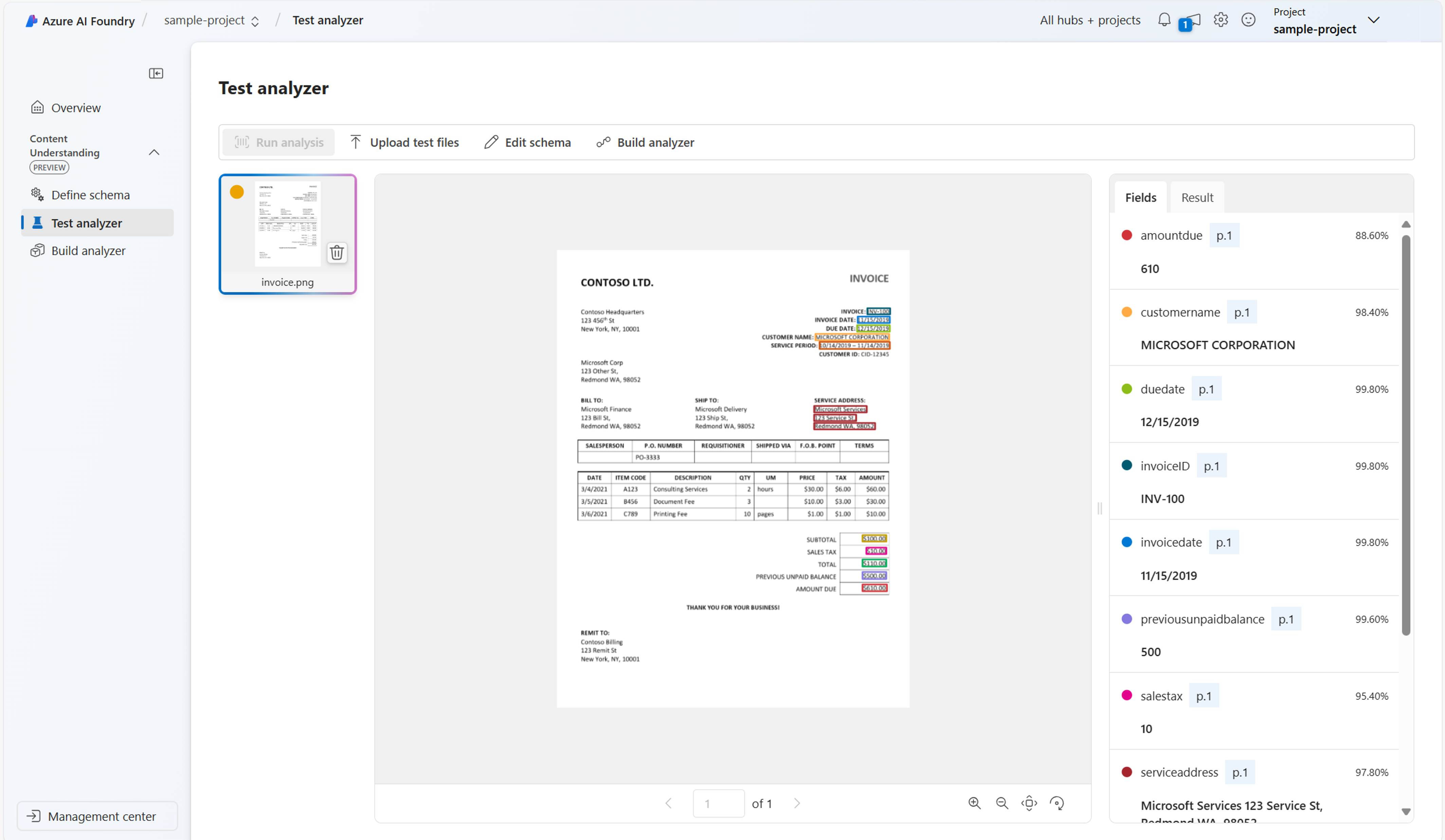 Screenshot of schema testing step.