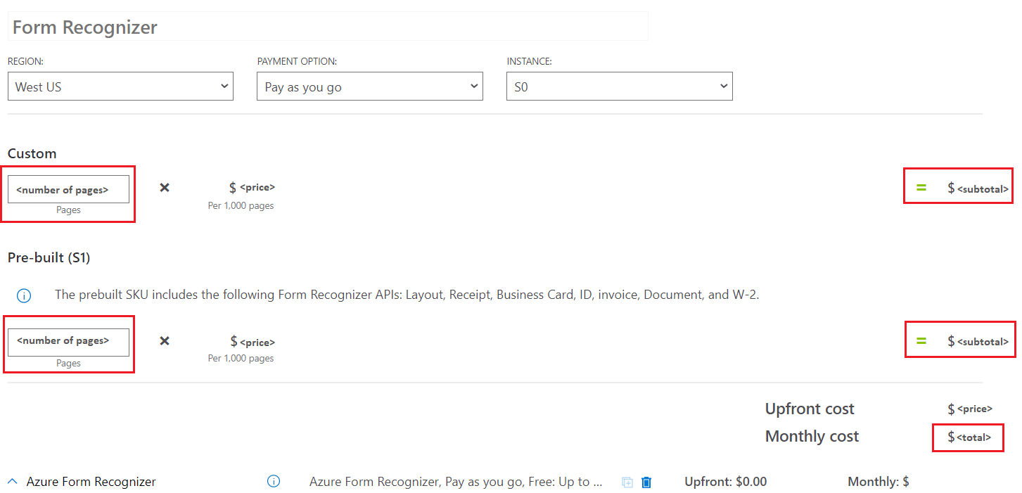 Screenshot of how to estimate the price based on processed pages.