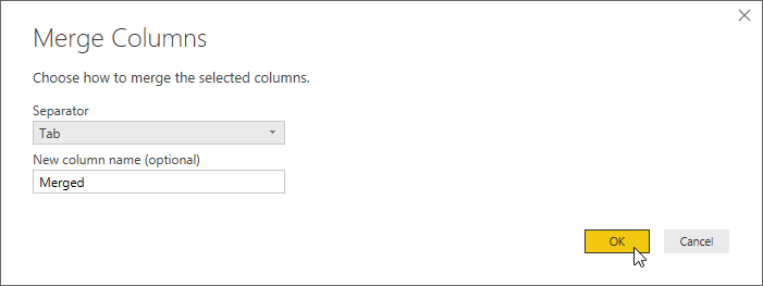 Merging fields using the Merge Columns dialog