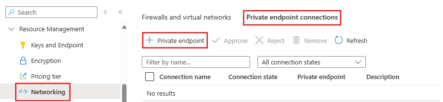 Screenshot of the private endpoint section for AI services.