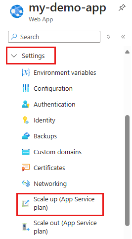 Screenshot showing how to scale up your app service plan.