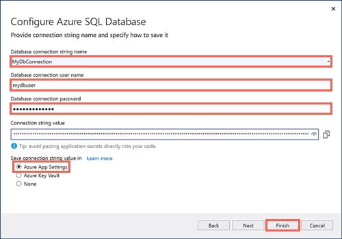 Configure database connection string