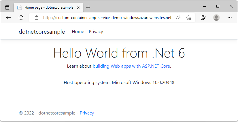 Screenshot of the Windows App Service with messaging that containers without a port exposed runs in background mode.