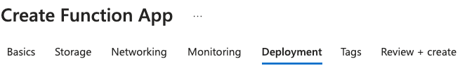 Screenshot of Deployment option in Functions menu.
