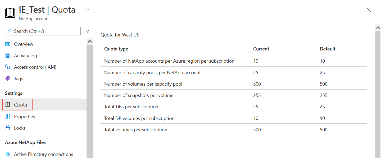 Screenshot that shows how to display quota information.