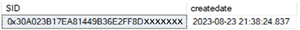 Screenshot of SQL Server Management Studio (SSMS) query output for the SID of the group.