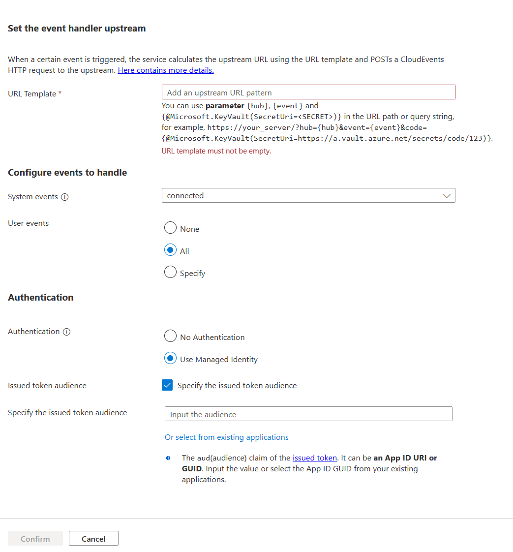 Screenshot that shows settings to use on the Configure hub settings pane.