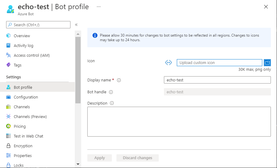 Bot profile settings.