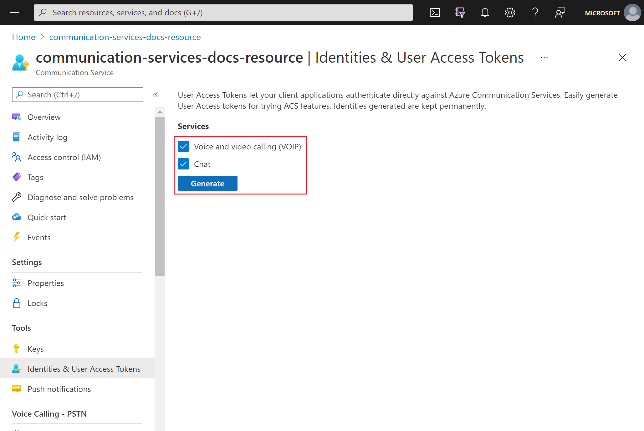 Select the scopes of the identity and access tokens.