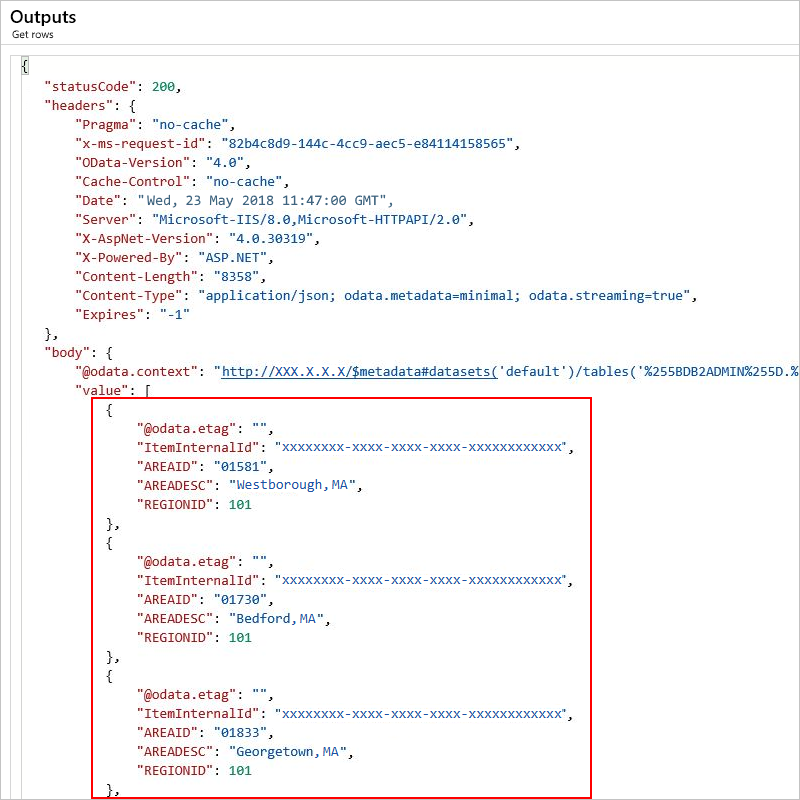 View output rows