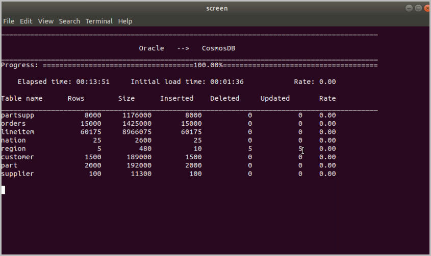 Oracle data migration output