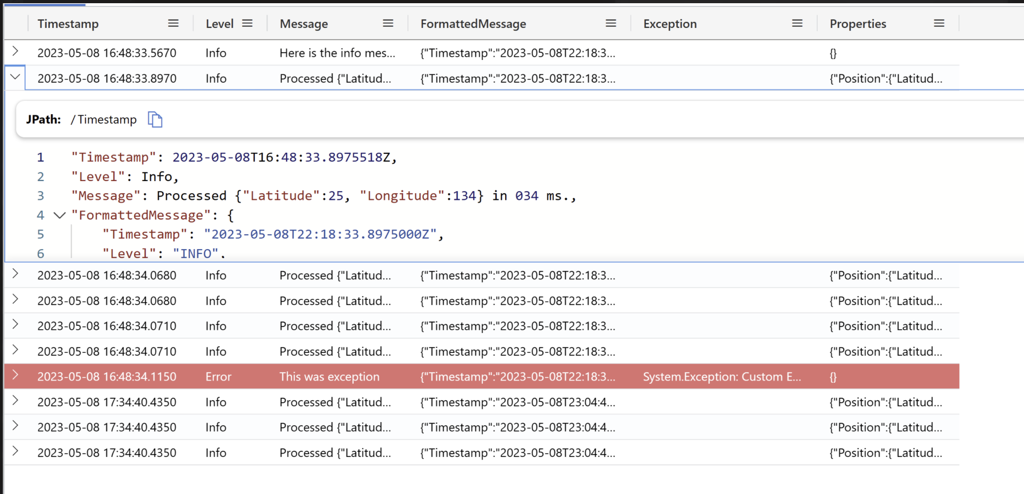 Screenshot of table with take 10 function and results