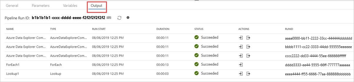 azure data explorer command activity output.