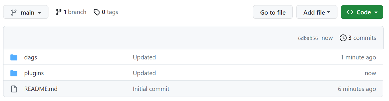 Screenshot that shows the Airflow folders structure in GitHub.