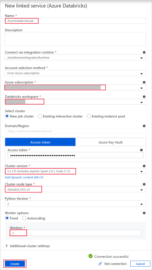 Selections for connecting to the cluster